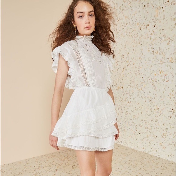 Ulla Johnson Dresses & Skirts - Ulla Johnson Mini Dress White Lace Ruffle Eyelet Dress US 0